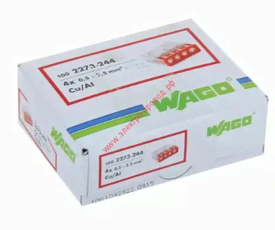 Зажим клемма Wago 2273-244 на 4 провода с пастой
